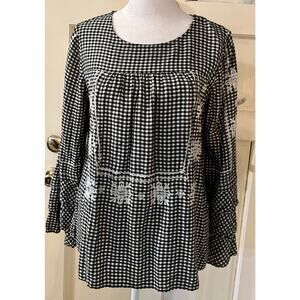 Vintage America Blues Blac/White Checkered Top/Blouse, Sz M Pre-loved